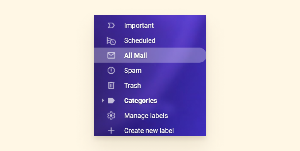 gmail 中所有邮件文件夹的屏幕截图