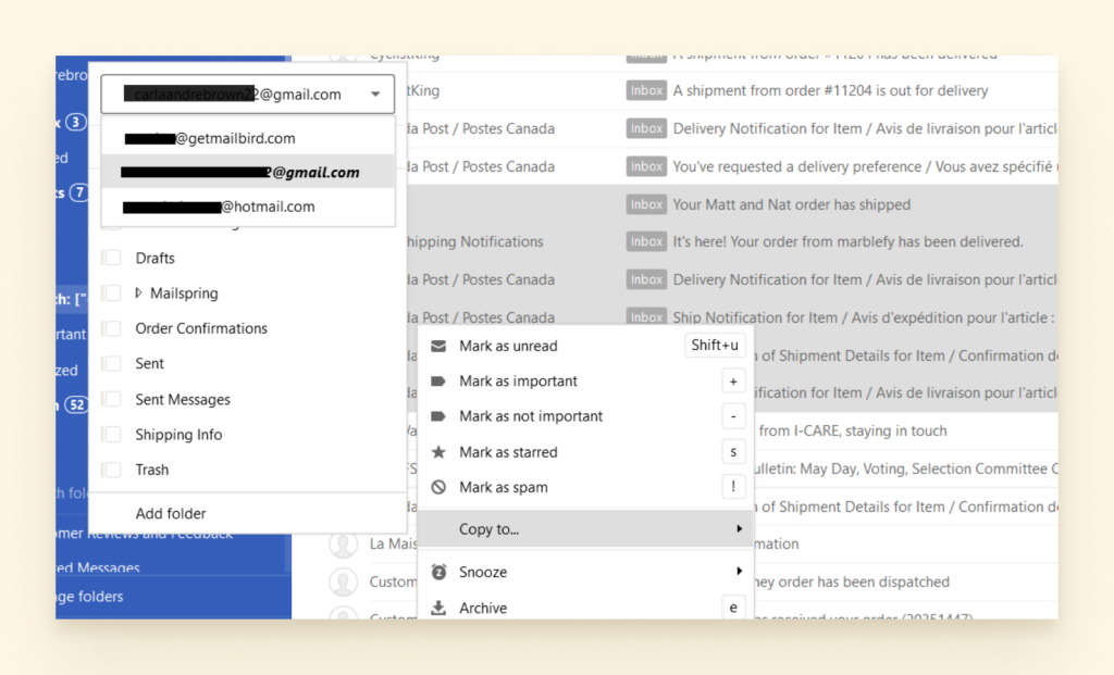 如何使用 mailbird 转发电子邮件的屏幕截图